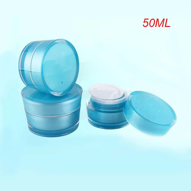 

50g blue acrylic cone-shape cream jar with silver line cosmetic container cream jar Cosmetic Packaging Cosmetic Jar