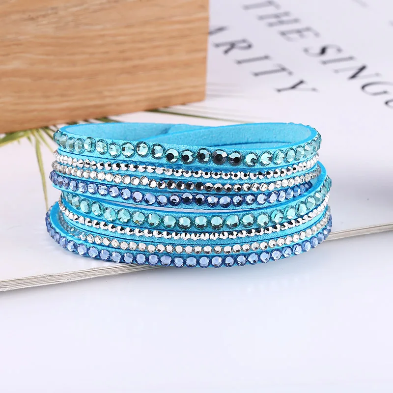Sky Blue Bracelet HOCOLE, винтажный кожаный браслет, многослойные браслеты для женщин, модные, кристалл, стразы, браслет, женский, для вечеринки, подарок, очаровательное ювелирное изделие - Окраска металла: Sky Blue Bracelet