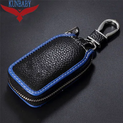 KUNBABY натуральная коровья кожа Автомобильный ключ сумка Футляр для ключей Новая мода Дизайн автомобиля для всех автомобилей - Название цвета: Black blue