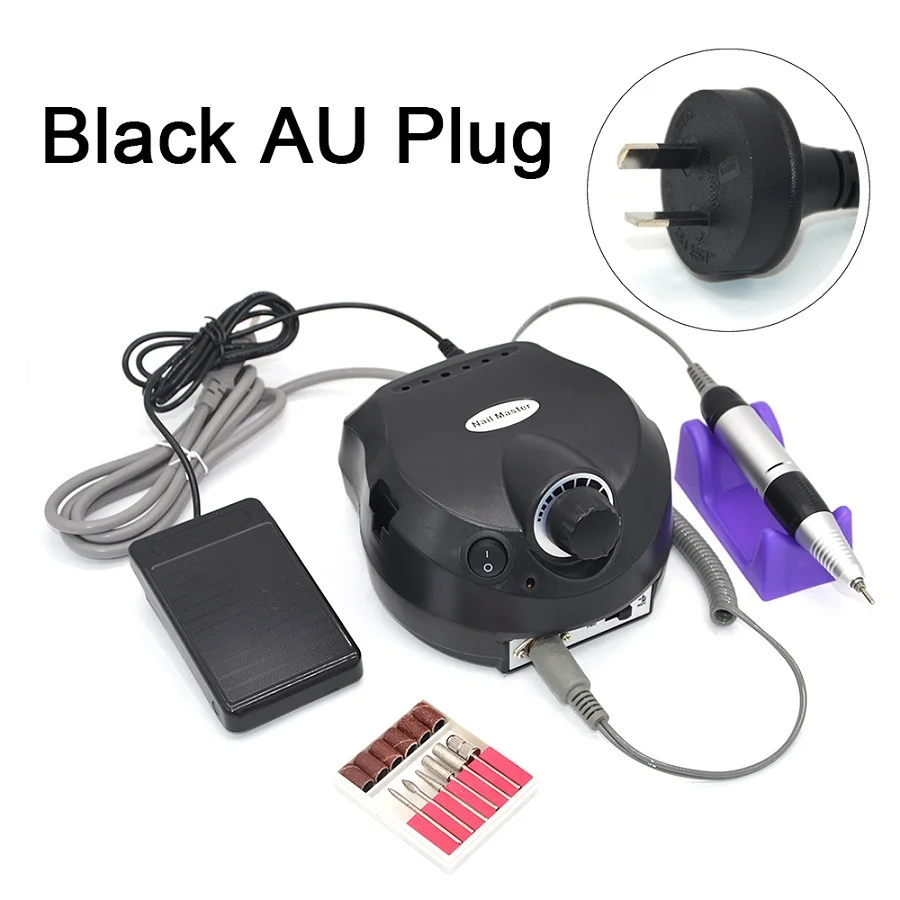 Black 220V AU Plug 110/220V 35000 об/мин Pro для ногтей, электрическая дрель для маникюра, маникюр, насадки для спиливания, машина черный маникюрный набор профессиональный салон дома комплект инструментов для маникюра - Цвет: Black 220V AU Plug