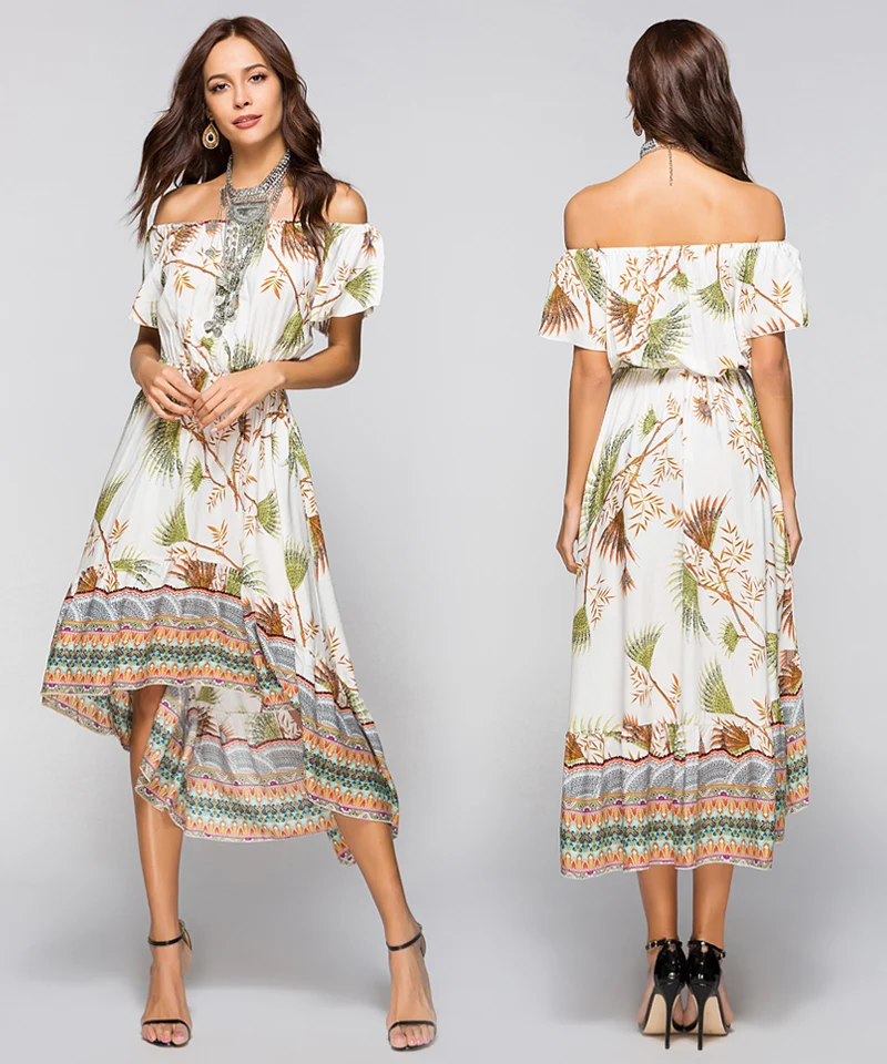 Boho wrap платья женское летнее короткое платье в богемном стиле на одно плечо платье повседневное свободное пляжное платье миди с цветочным принтом
