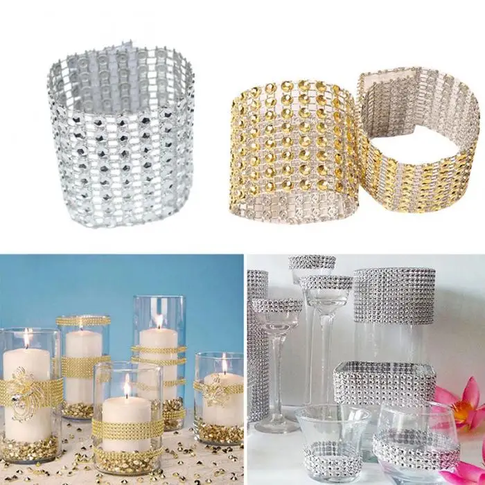 10 шт. сетчатой отделкой диаманта Bling Обёрточная Бумага торт кольца для салфеток рулон ленты с кристаллами вечерние свадебные Украшение стола вечерние PAK55
