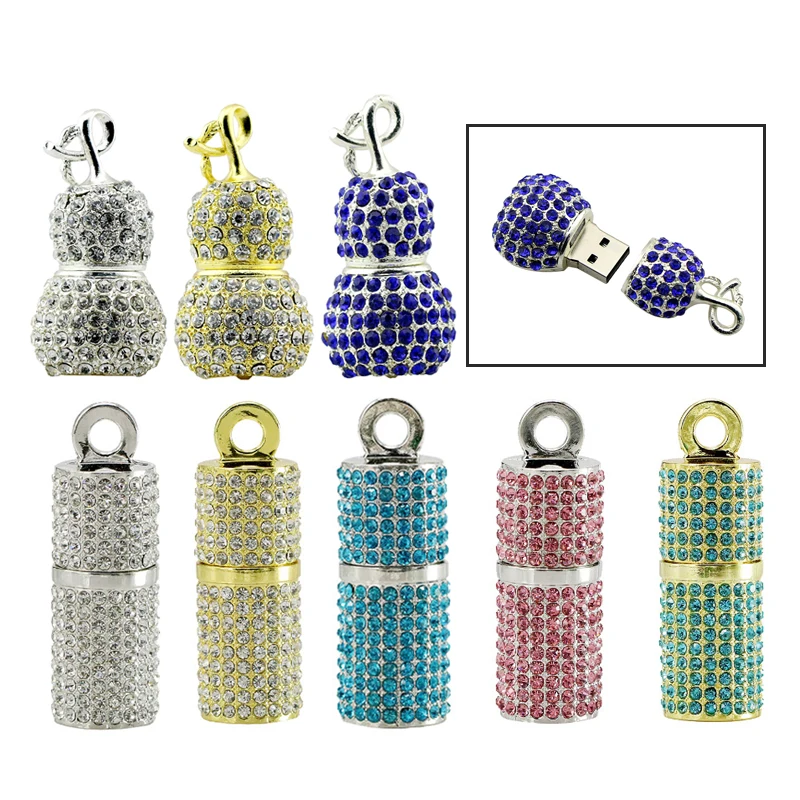 Новый цилиндрический USB флеш накопитель Bling Diamond ожерелье ювелирные изделия 32 ГБ 16