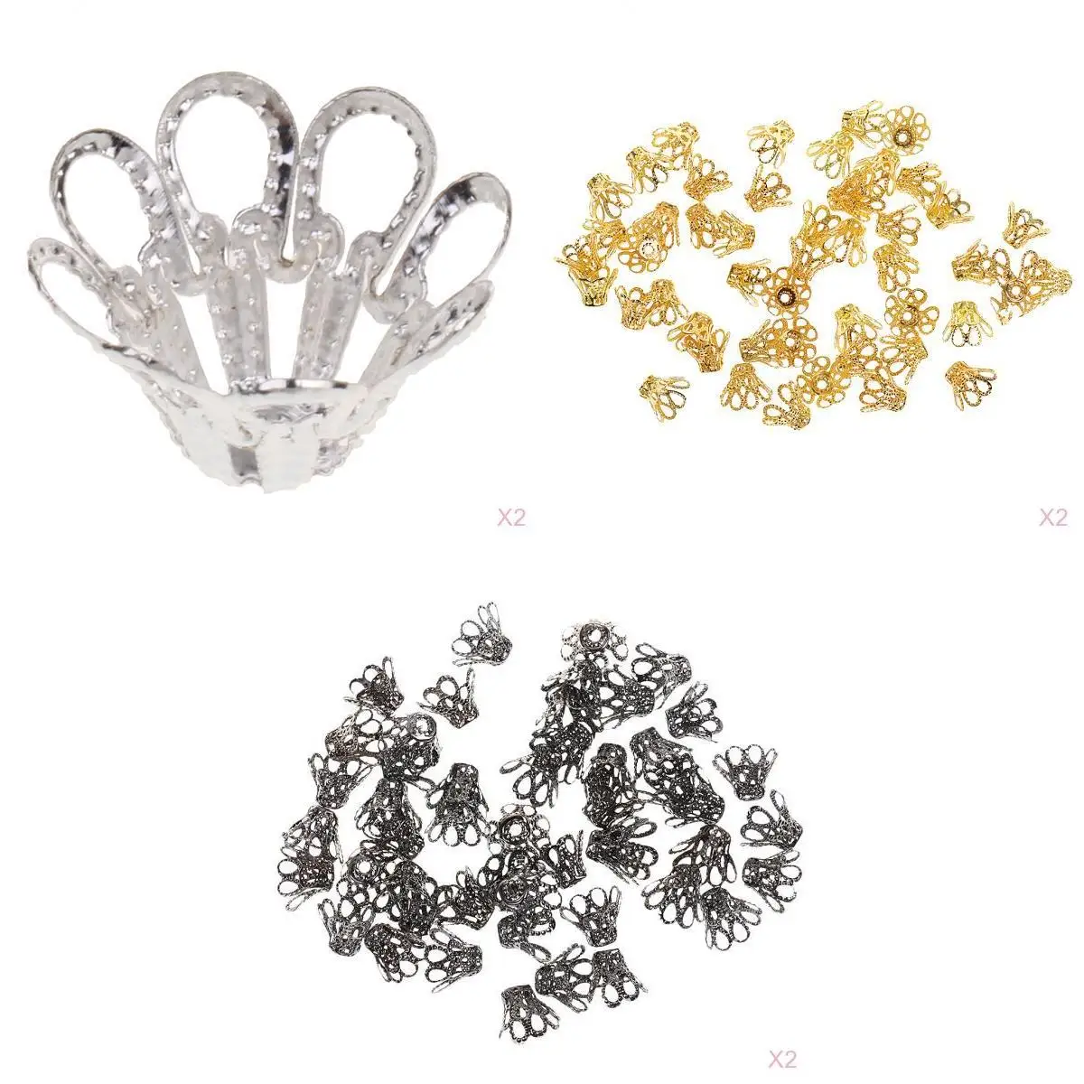 

Wholesale 300pcs Mixed Color Metal Flower Bead Caps Jewelry Findings 12x7mm