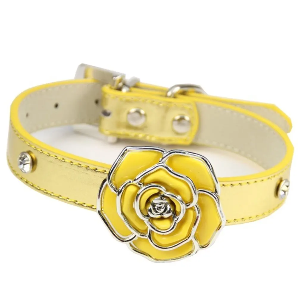 Мода Роза Цветок Bling Pet Собака Щенок Ошейник регулируемый - Цвет: Yellow