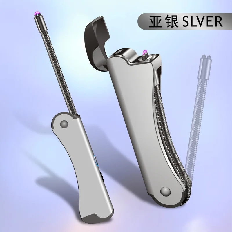 SILVER Тонкий барбекю свечи зажигания Электрический Импульсный дуга Зажигалка беспламенный безопасный кухня перезаряжаемые зажигания USB зажигалки - Цвет: SILVER