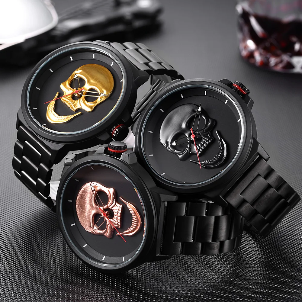 

Watch Male Unique Design Skull Watches Men Women Luxury Brand Sports Quartz Military Steel Wrist Watch Men relogio masculino