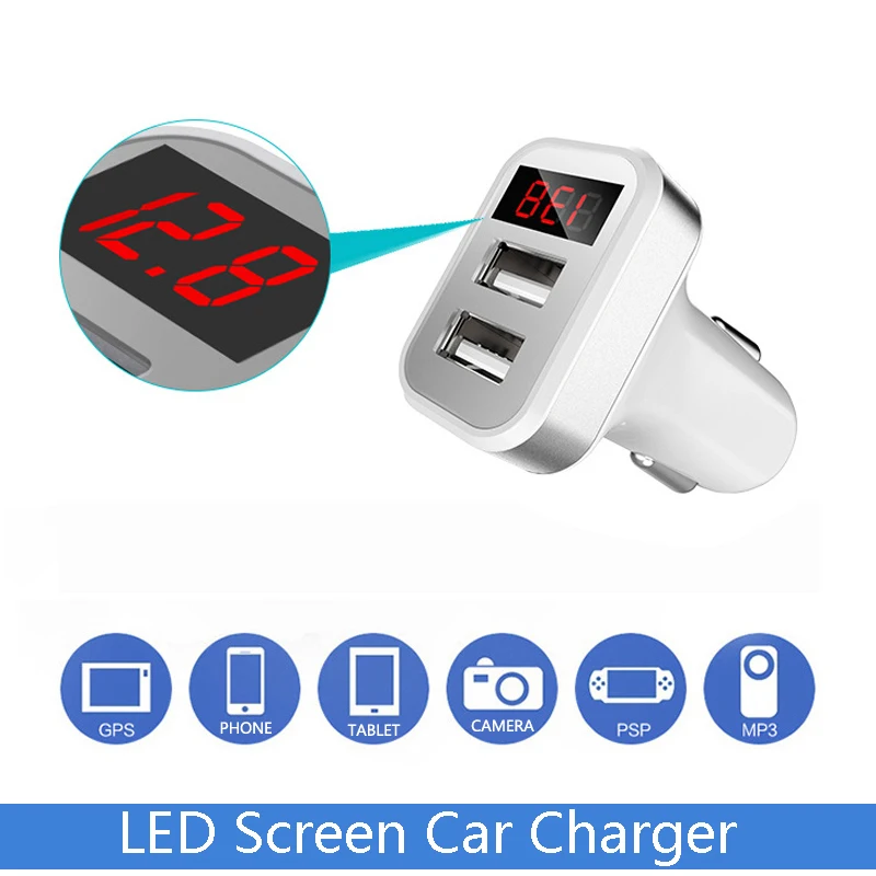 Автомобиль Зарядное устройство для Iphone Samsung 2 Порты и разъёмы USB LED Экран Смарт