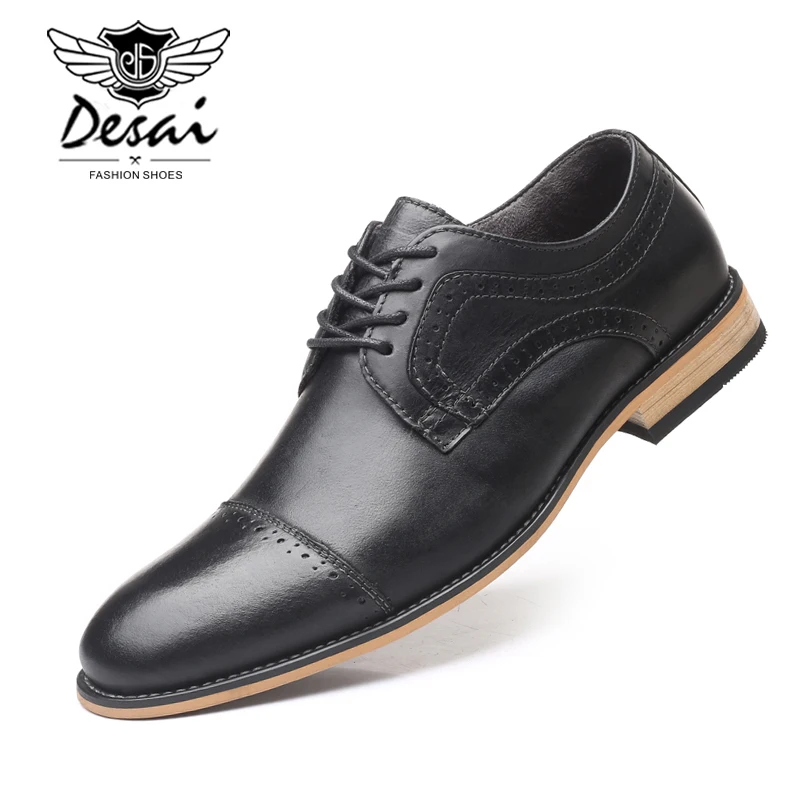 

DESAI Men's Dress Shoes Genuine Cow Leather Brogue Wedding Shoes Men Casual Flats Shoes Black Burgundy Oxford Shoes For Men