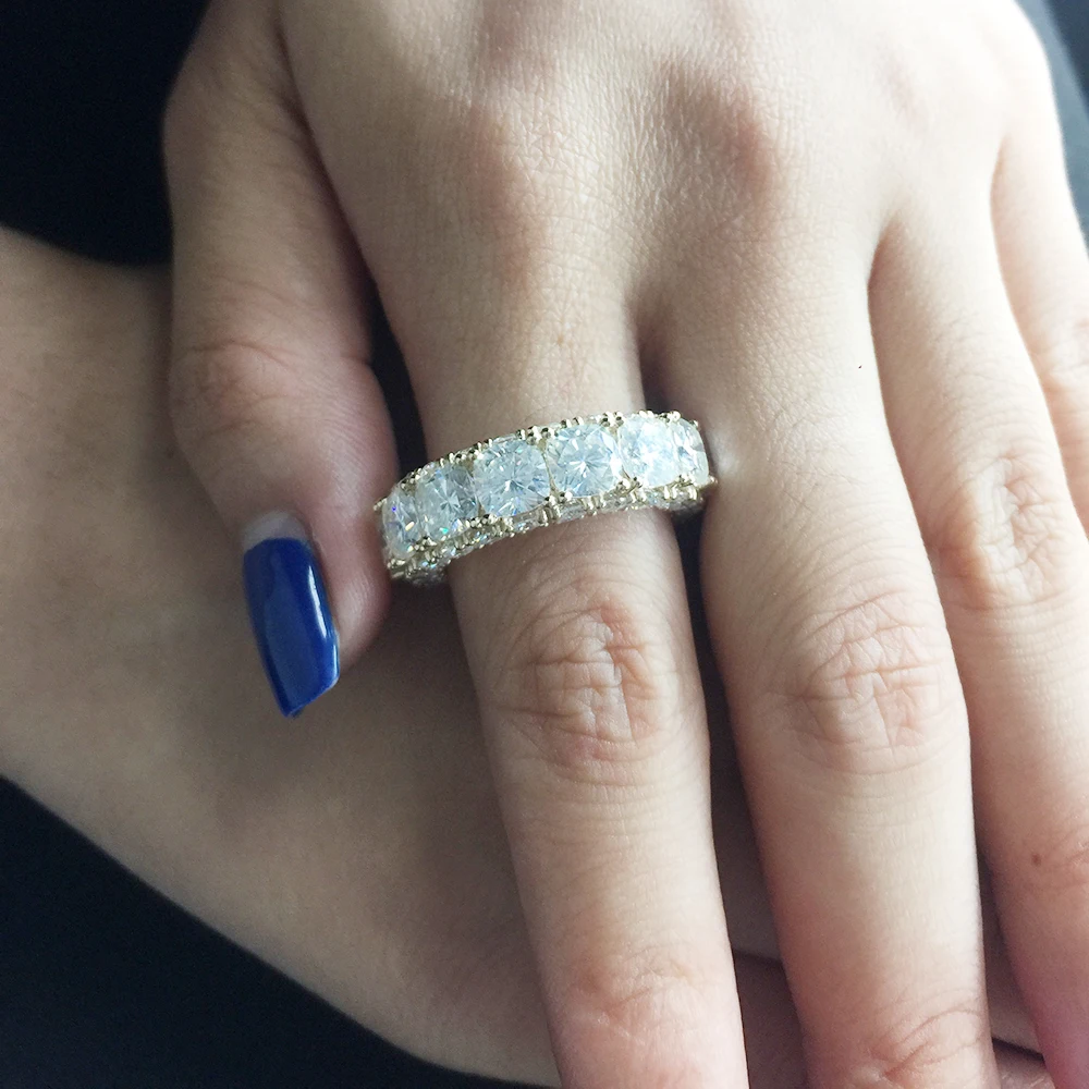 

Solid 14K Yellow Gold DF Cushion Round 10.5ctw Moissanite Engagement Ring Full Diaond band For Women