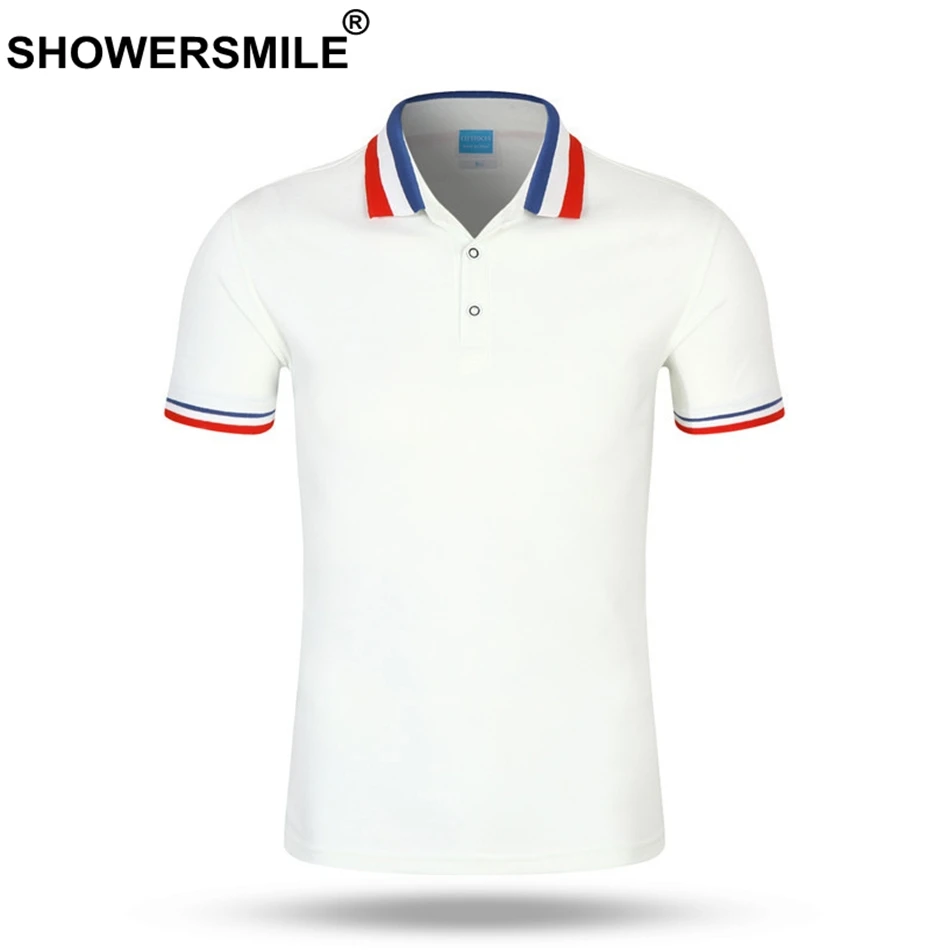 white polo SHOWERSMILE Мужская рубашка поло, деловая Повседневная футболка поло, белые хлопковые летние обычные дешевые однотонные футболки, мужская одежда в британском стиле - Цвет: white polo