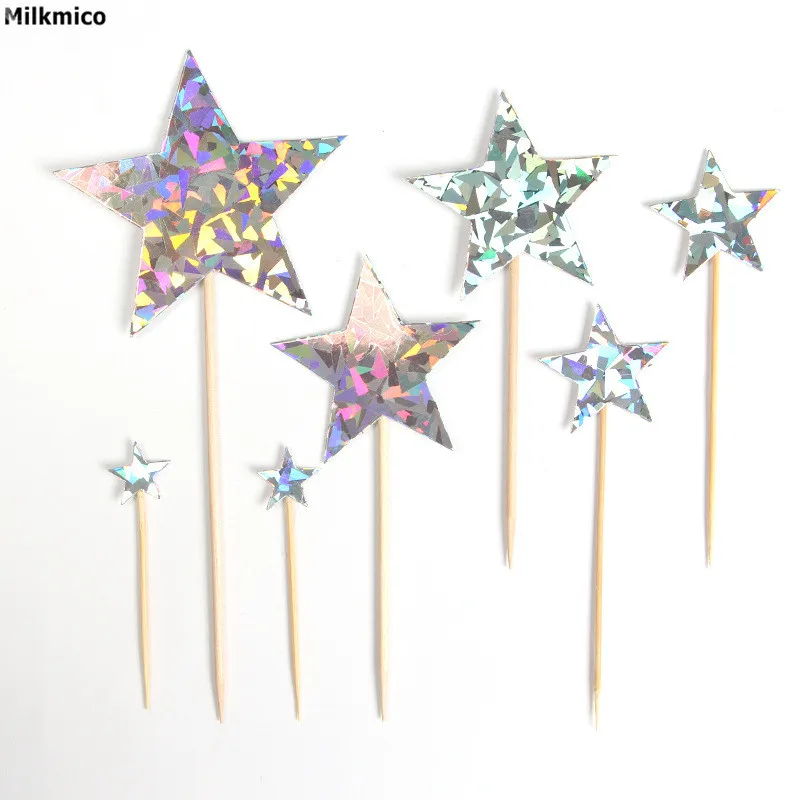 Milkmico Star Heart Cake Topper for Happy Birthday Wedding Party Decoration Cupcake Picks Dessert Decorations Supplies | Дом и сад