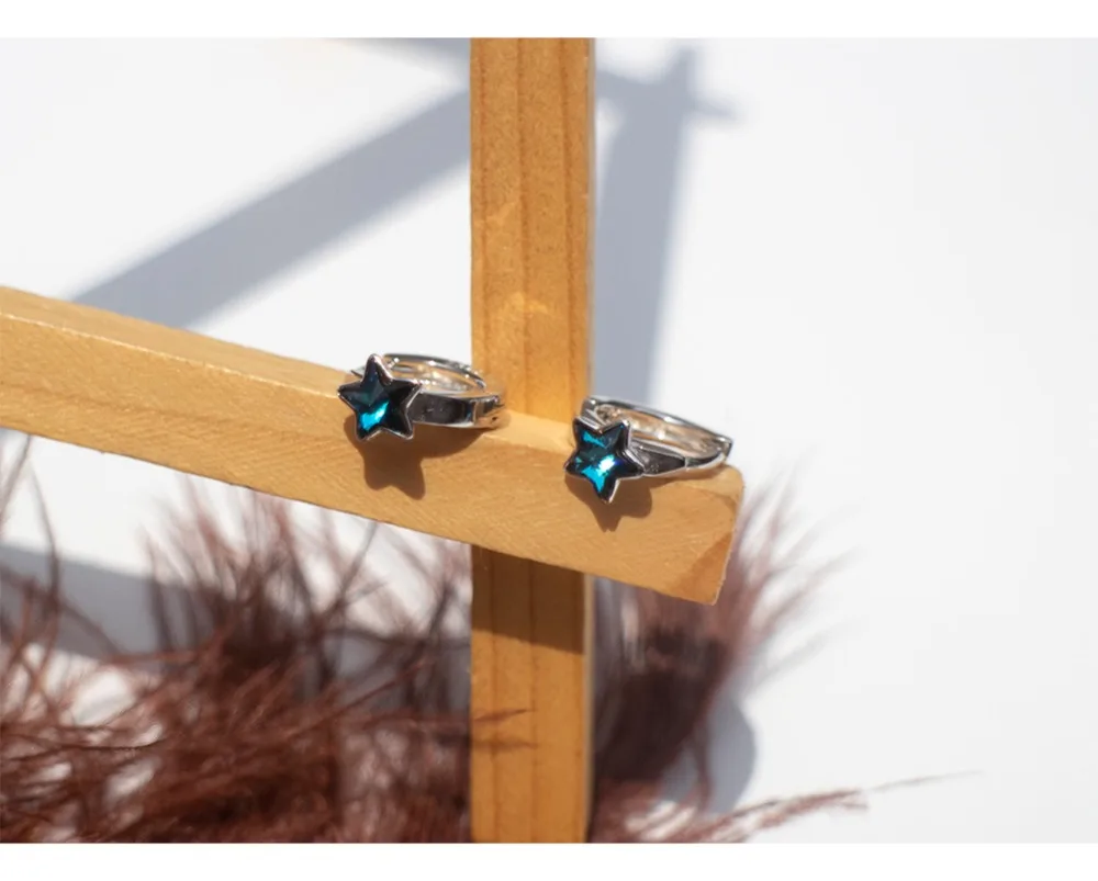 Серьги из стерлингового серебра S925 пробы, модные, окрашенные, синие, пятиконечные, в форме звезды, в форме уха, с пряжкой, для ушей, индивидуальная, трендовая, для женщин, серебряные серьги jewe