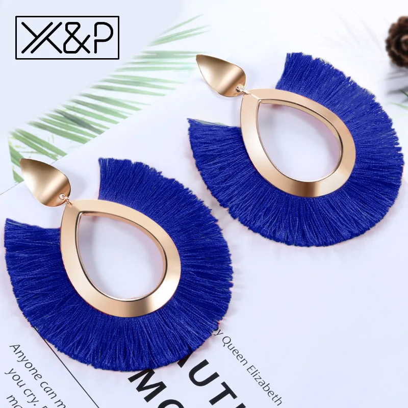 X& P богемные серьги-капли с большой кисточкой для женщин, женские серьги с бахромой ручной работы, модные женские серьги, ювелирное изделие - Окраска металла: Blue