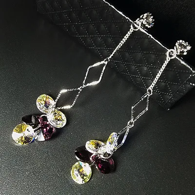 Purple Warme Farben, 925, висячие серьги из серебра 925 пробы, кристалл, циркон, хорошее ювелирное изделие, синие серьги для женщин, подарок на день рождения, свадьбу - Цвет камня: Purple