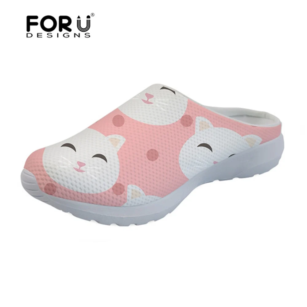 FORUDESIGNS/летние женские шлепанцы на плоской подошве с милым рисунком кота; женские повседневные домашние тапочки; пляжные дышащие сандалии; женская обувь;