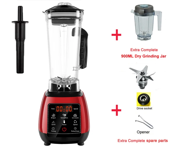 RED Dry Jar parts BPA бесплатно цифровой сенсорный экран автоматически программа 3HP блендер миксер соковыжималка Высокая мощность пищевой процессор лед зеленый смузи - Color: RED Dry Jar parts