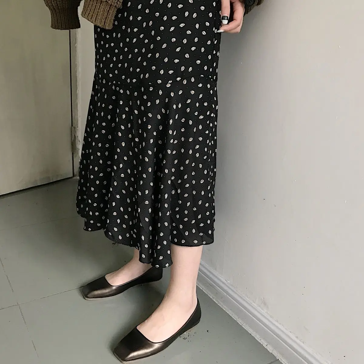 Горошек Шифона Юбка Mermaid Длинные Оборками Хем Slim Fit юбка Юп Longue Femme Saia Feminina Лунга