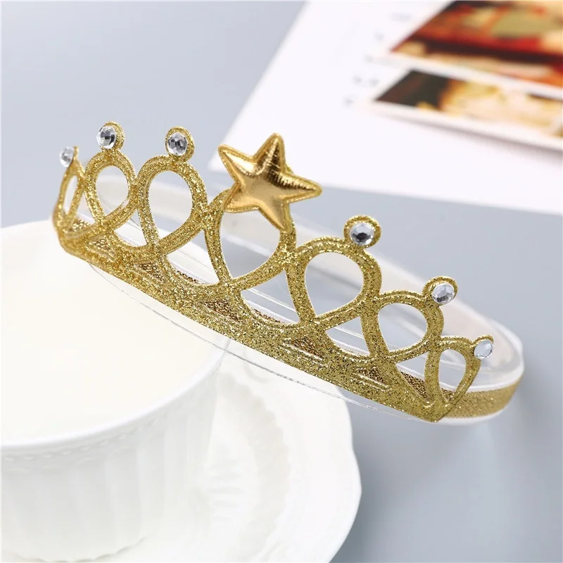 gold Эластичная Повязка на голову с короной для маленькой девочки, Милая Детская повязка с цветами для волос, повязка на голову для дня рождения, 6C0940 - Цвет: gold