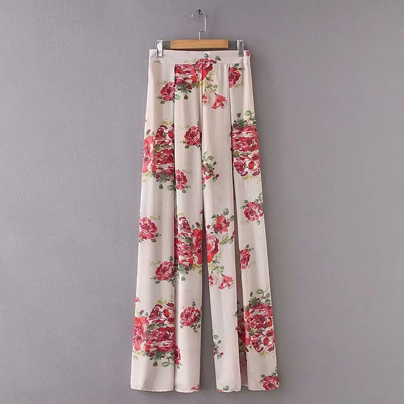2018 fashion new chiffon printing high waist thin zipper loose wide leg pants | Женская одежда