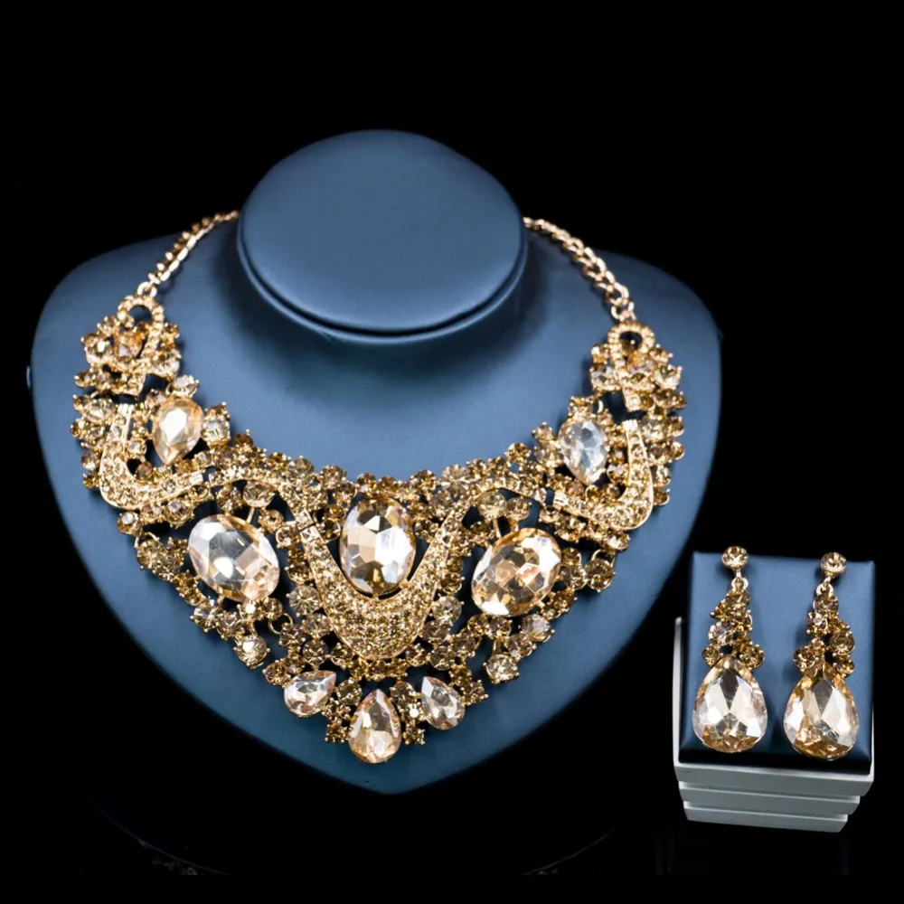 Parure Bijoux Femme прекрасное ювелирное ожерелье наборы золото Роскошные Стразы и
