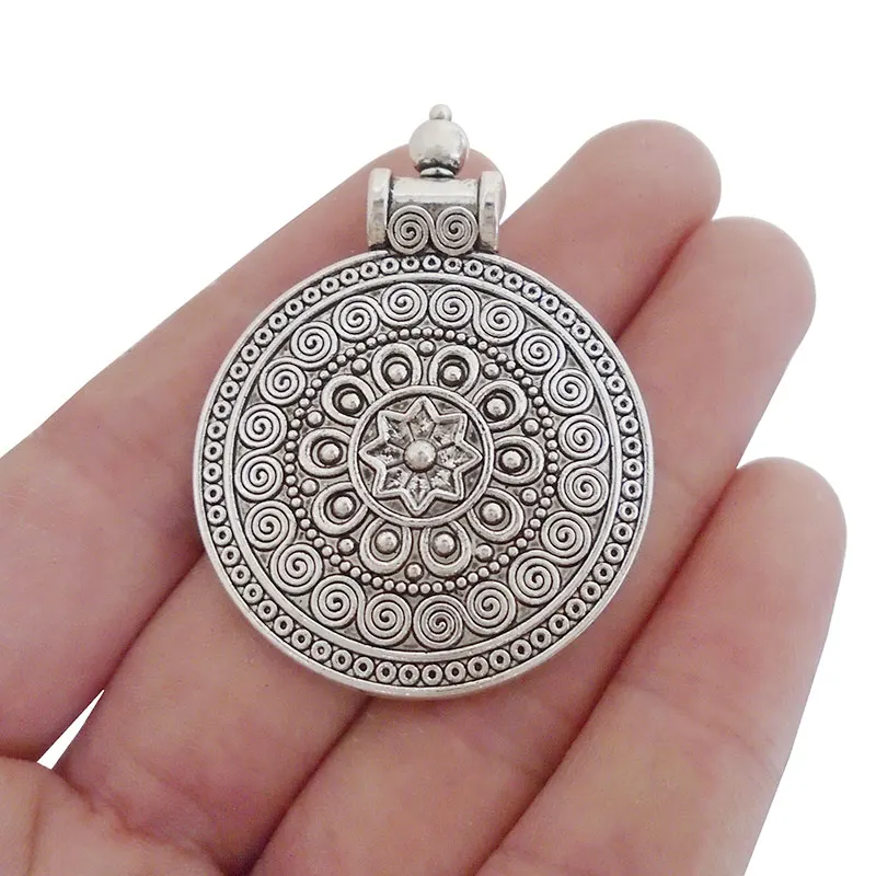 5 x Тибетский античный серебряный тон Boho Цветок Круглые Подвески Для Изготовление Ювелирных ожерелий фурнитура
