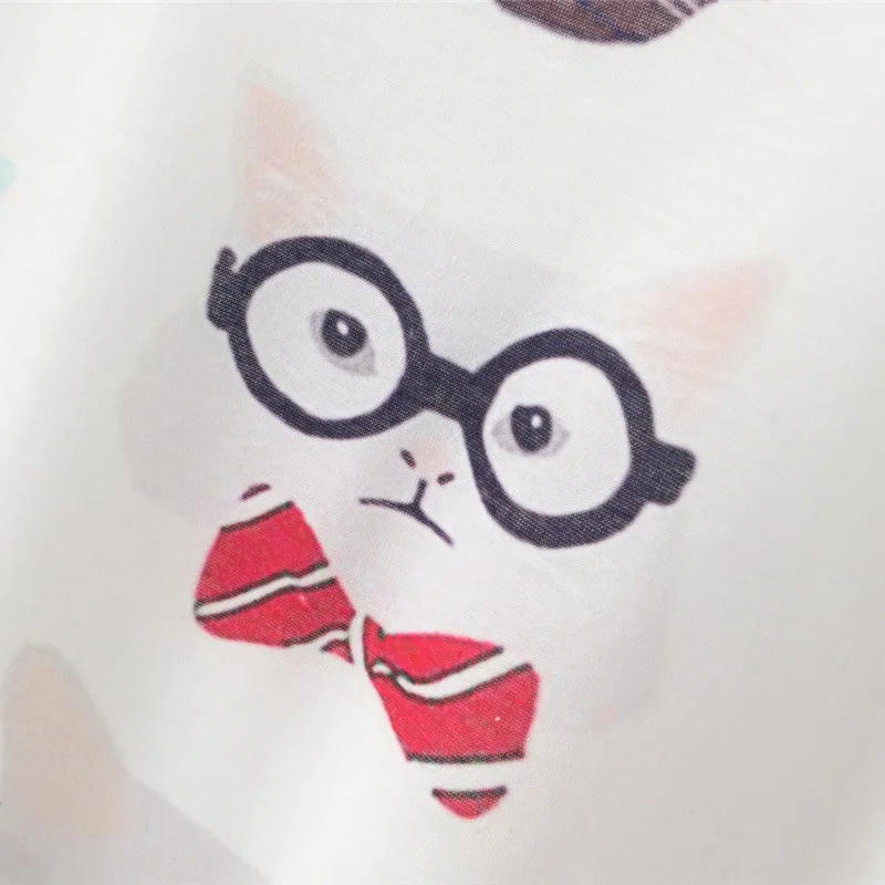 2019 summer new glasses cat expression package round neck short sleeve loose women's T-shirt fashion shirt | Женская одежда