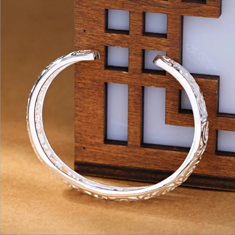 

2019 new korean fashion ethinc hollow flowers bangles for women 925 sterling sliver love indian jewelry luxury brand