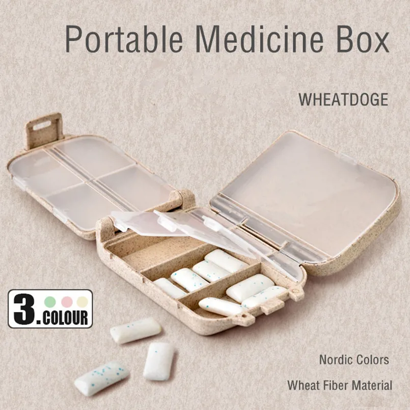 New Storage Boxes Bins Portable 8-cell Medicine Box Wheat Fiber Multi-small Pill Collapsible First Aid Kit | Дом и сад