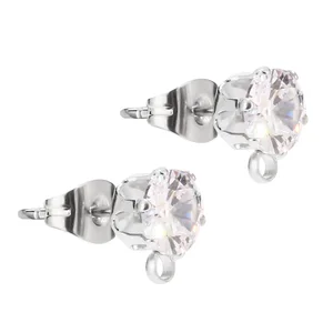 Серьги-гвоздики золотистые с фианитами, 100 шт.лот