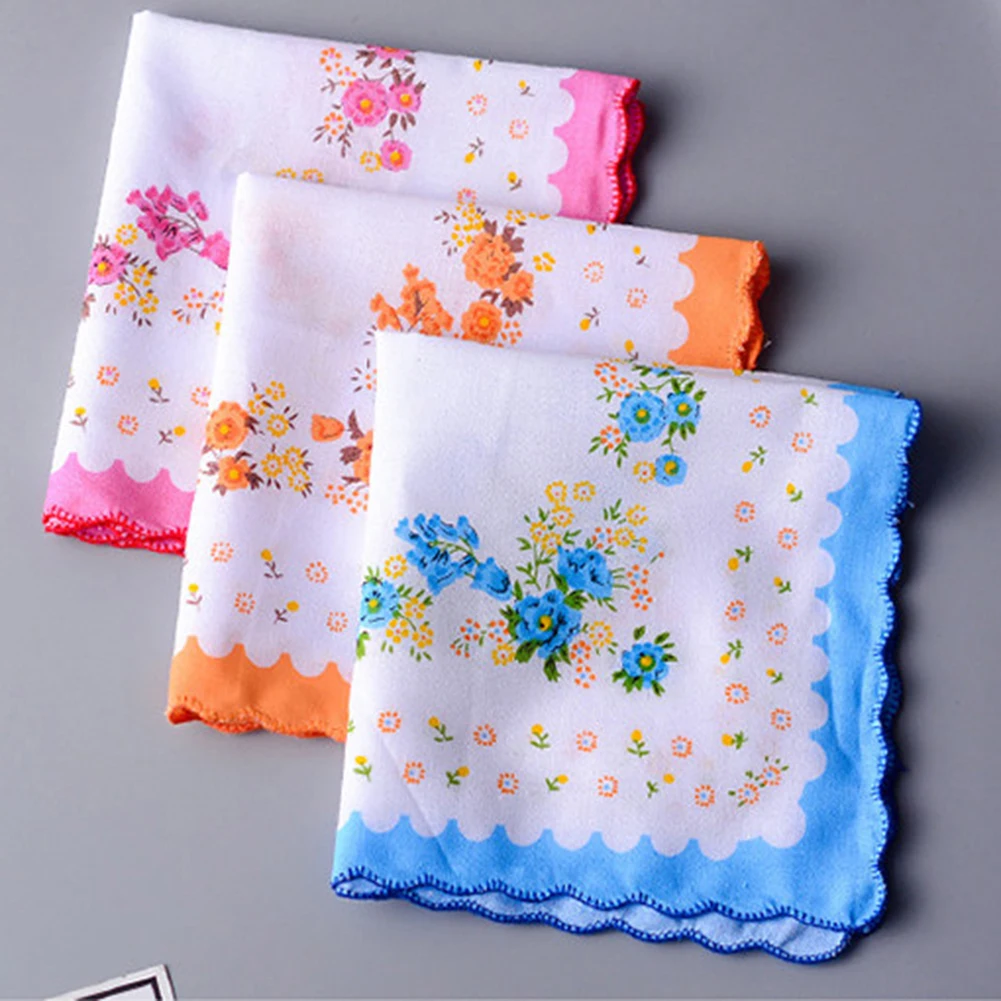 Wholesale 3-5Pcs/Lot Colorful  Handkerchief Women Cotton Floral Embroidered Scarf  Pocket Hankie Hankerchief  Random Color images - 6