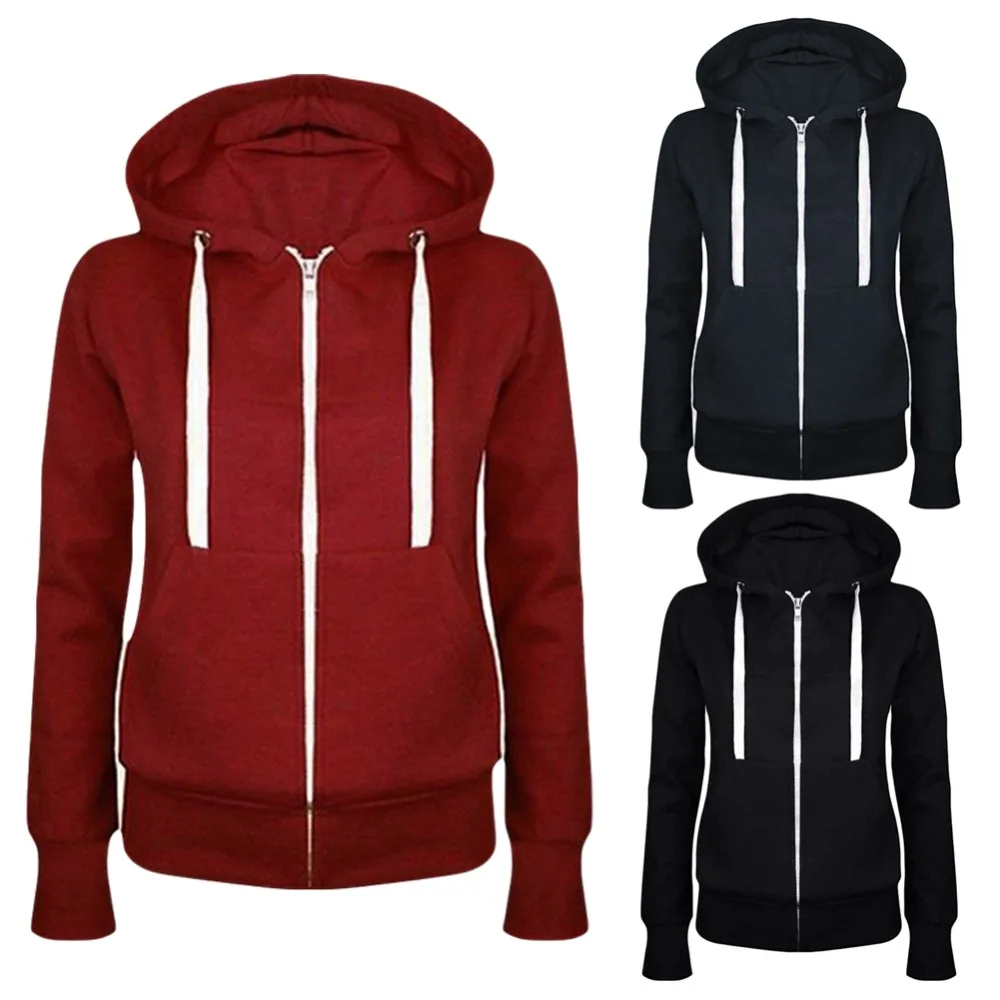 Толстовка с капюшоном женская повседневная однотонная на молнии|women hoodies