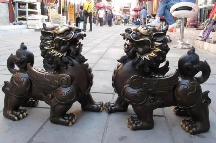 Королевского дворца бронза Медь Feng Shui зло Foo Dog Лев Храбрые войска статуя Kirin|statue