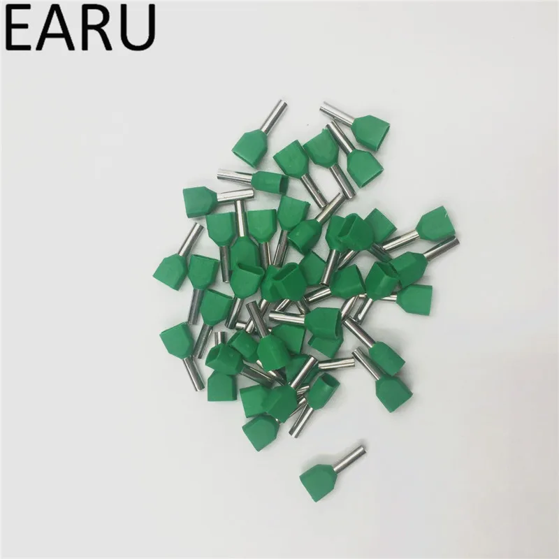 100PCS E Tube TE0508 Type Double Pipe Insulated Twin Cord Cold-press Terminal Block Connector Needle End Multicolor 2X0.5mm2 - купить по