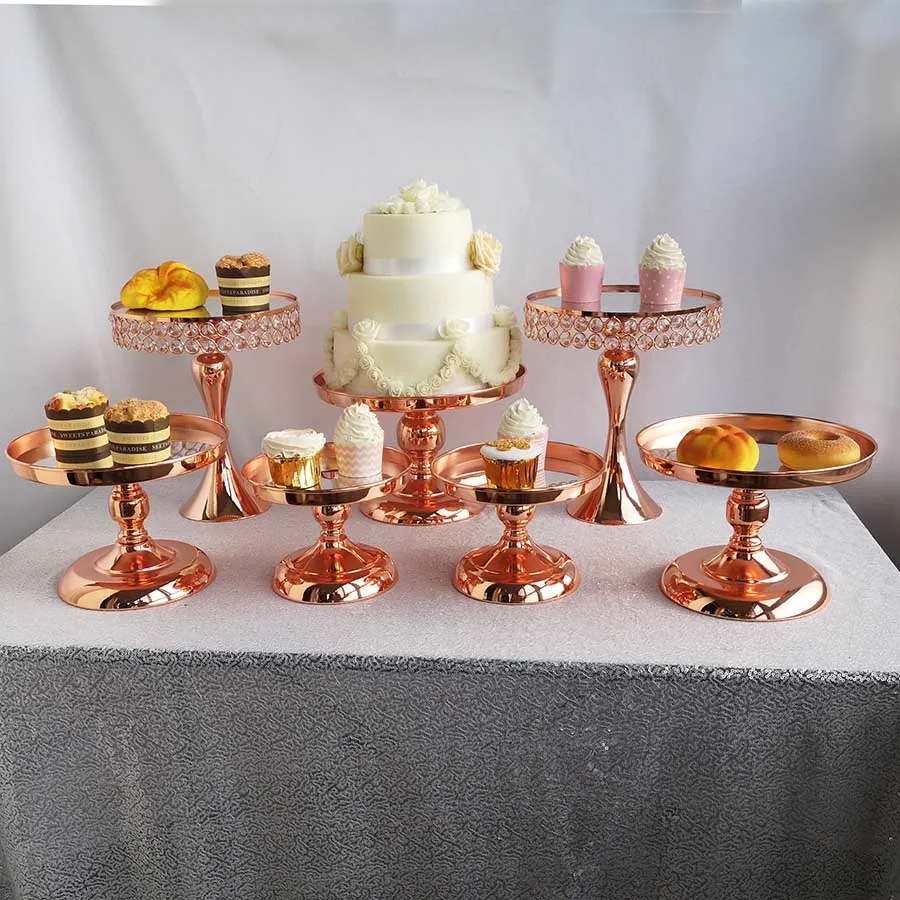 7pcs in set Розовое золото подставка для свадебного торта, современные круглые металлические одежда для свадьбы, дня рождения десерт, капкейк дисплей с пьедесталом - Цвет: 7pcs in set