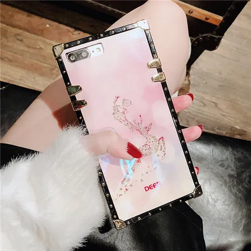 Модные заклепки квадрат красивые Лось Олень чехол для iPhone XS Max XR X 8 7 6 6 S плюс samsung Galaxy NOTE 9 8 S9 S8 плюс - Цвет: Pink