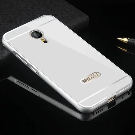 Silver Чехол для Meizu MX5, металлическая алюминиевая рамка, зеркальный акриловый чехол для Meizu MX5 MX 5, защитный чехол для мобильного телефона s 5,5" - Цвет: Silver