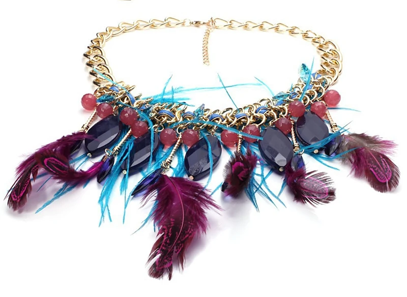 1 Piece Fashion Women Alloy Chain Choker Statement Necklaces Handmade Weave Feather Tassel Pendants Jewelry | Украшения и