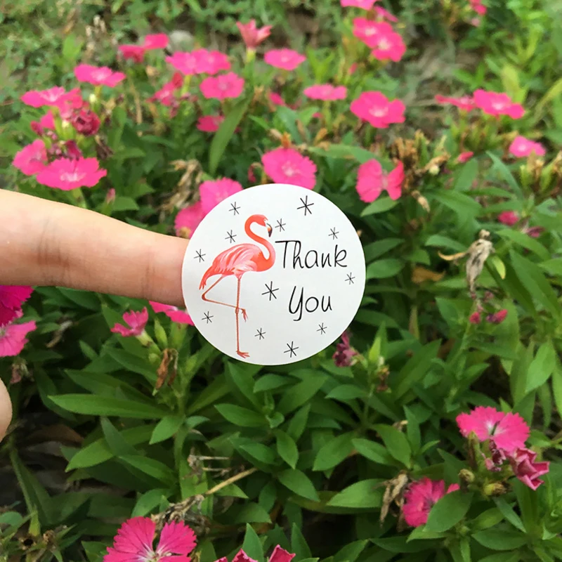 1200 шт./лот круглые наклейки с надписью Thank you в виде розового фламинго ручной