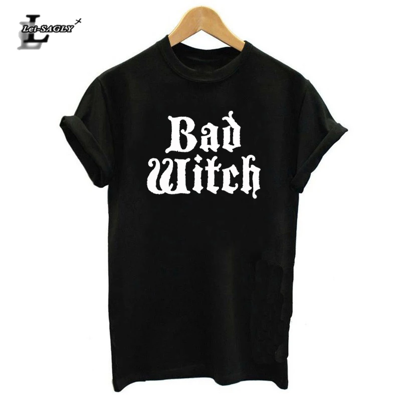 Lei-SAGLY, футболки для пары, топ с надписью «BAD WITCH GOOD WITCH», Женская Повседневная футболка, топы для Хэллоуина