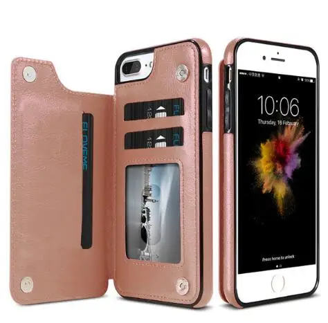 Rose Gold Kisscase чехол для Samsung S7 край Galaxy S8 S9 плюс Бумажник кожаный чехол для iPhone 6 7 8 плюс карты слот Чехол для iPhone X чехол на айфон 7 8 X чехол книжка на айфон 7 6 s плюс чехол на самсунг S8 S9 плюс S7 край - Цвет: Rose Gold