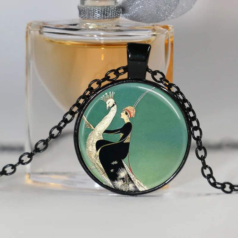 Art Deco Jewelry Woman on White Peacock Green Necklace Pendant | Украшения и аксессуары