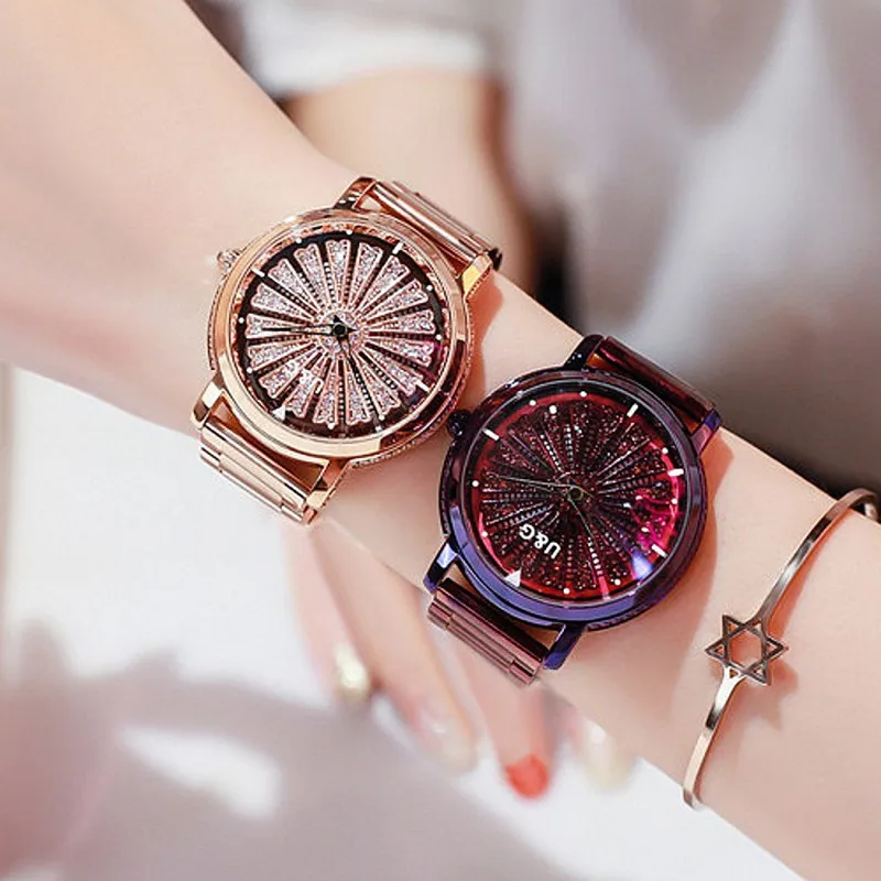 Top Luxury Brand Rotation Women Watches Lady Fashion Rhinestone Casual Quartz Watch Woman Stainless Steel WristWatch reloj mujer