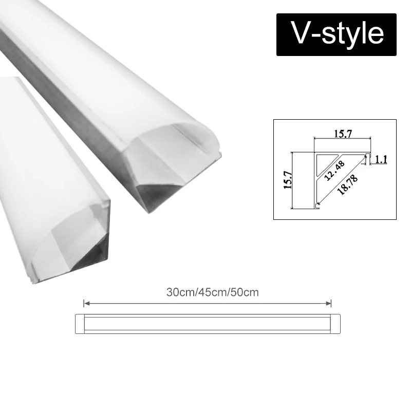 V Style CLAITE U V YW, три стиля, 30 см, 45 см, 50 см, алюминиевый держатель для светодиодных лент, светильник под шкаф, кухонная лампа, ширина 1,8 см - Испускаемый цвет: V Style