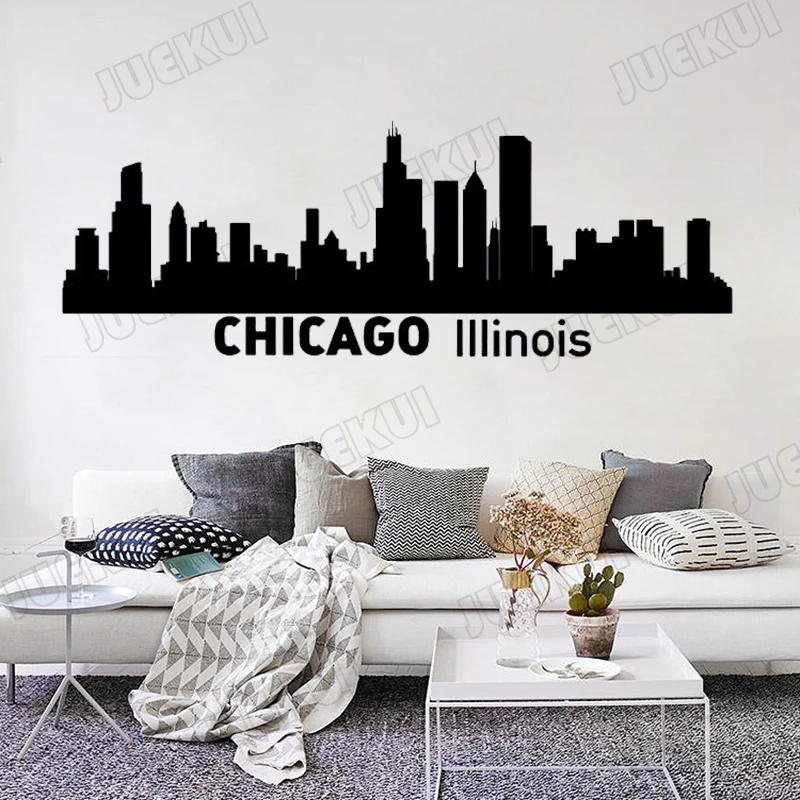 Chicago Lllinois здания наклейки на стену для Домашний декор задний план книги по искусству украшения виниловый плакат Настенные Фрески цитаты TA516