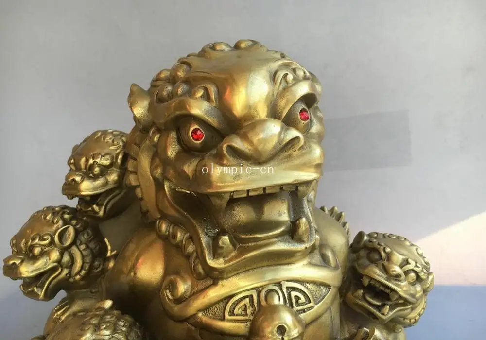 10'' brass folk fengshui decor auspicious beast treasure six fu foo dogs lion | Дом и сад