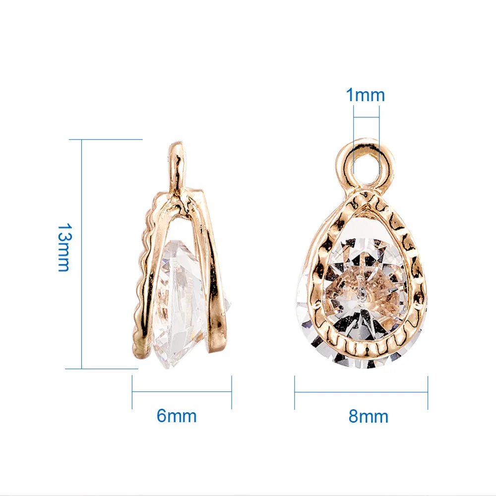 100pcs Alloy Charms Drop Pendants with Cubic Zirconia for DIY Women Fashion Jewelry Making Dangle Earrings Bracelet 13x8x6mm | Украшения и