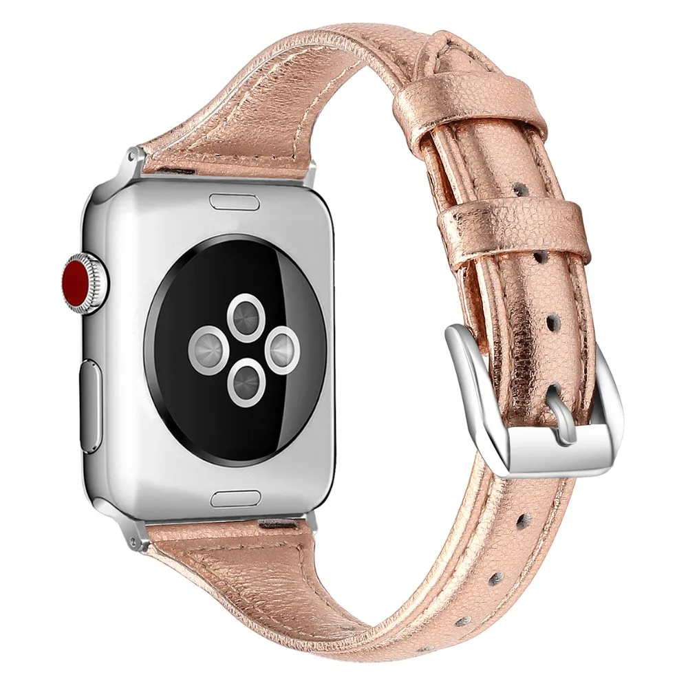 Ремешок кожаный для Apple Watch Bnad браслет часов Series 4 3 2 1 38 мм 42 40 44 цвета розового
