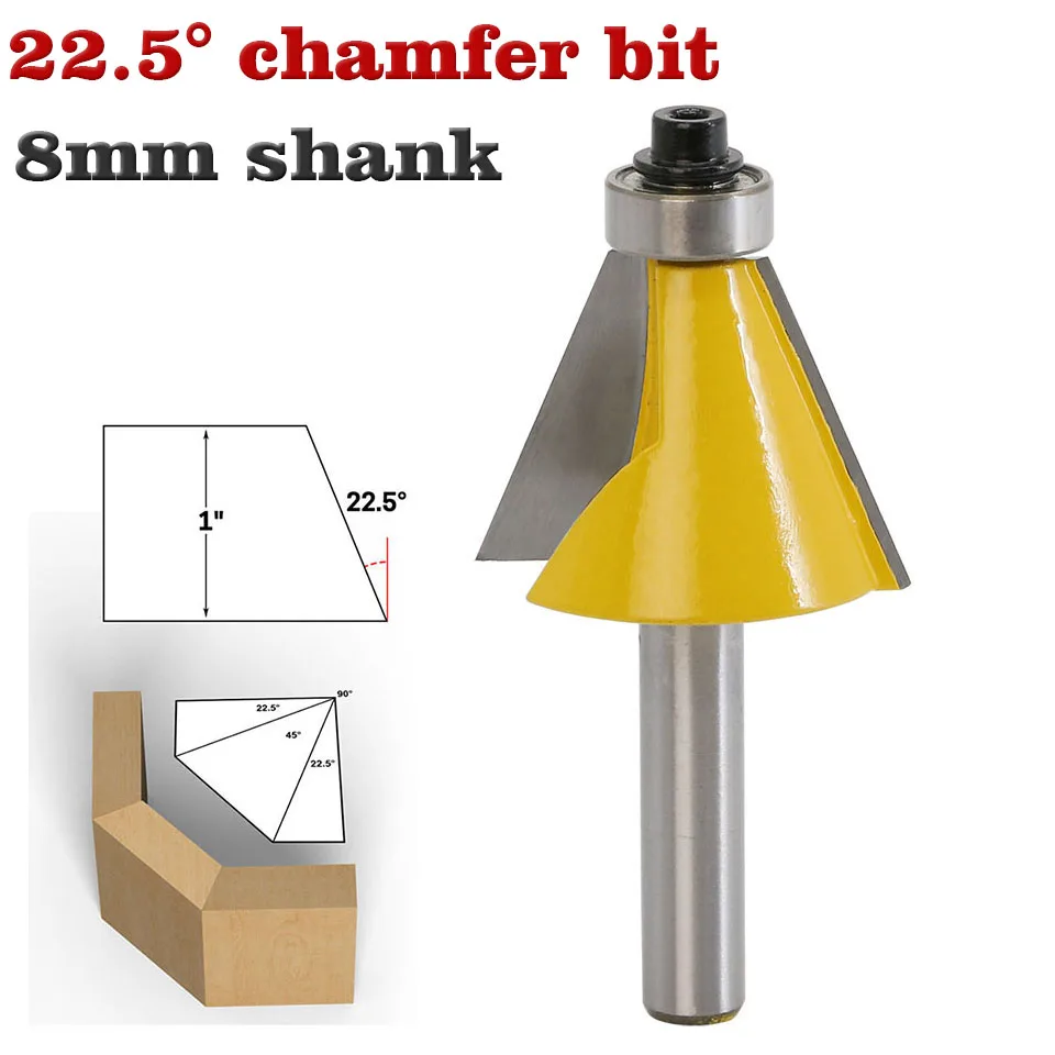 1pc 8mm Shank 22.5 Degree Chamfer &amp Bevel Edging Router Bit woodworking cutter bits | Инструменты