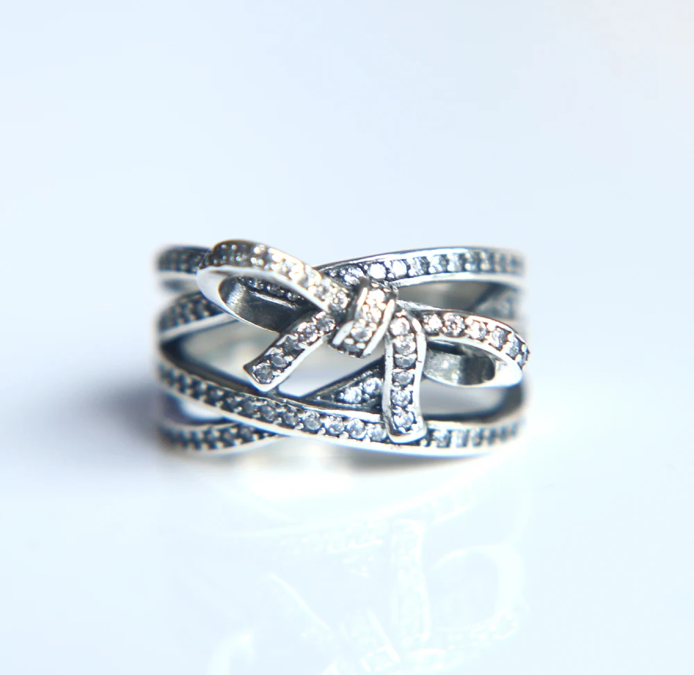 Лидер продаж сверкающий лук-узел из стерлингового серебра с кубическим микро